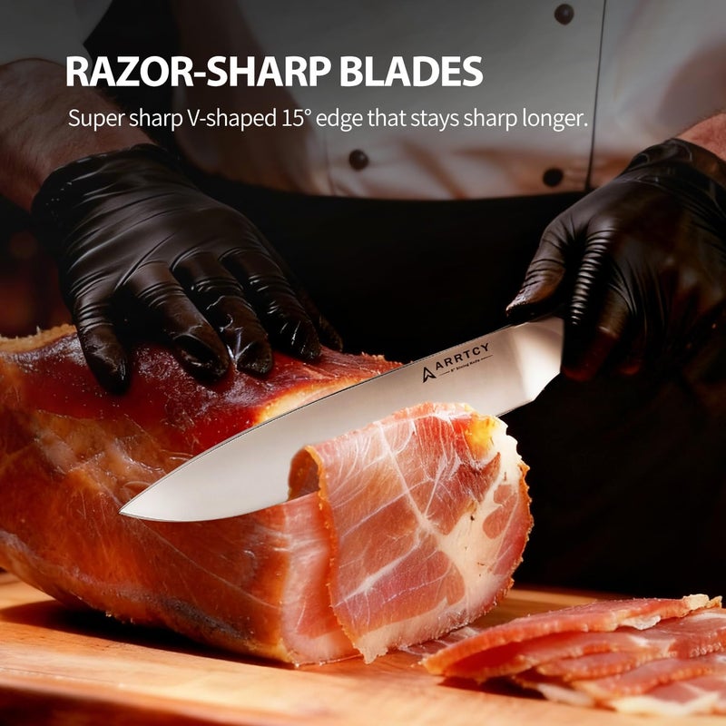 Arrtcy Carving Knife Set - 2 PCS Carving Knife and Fork for Turkey, BBQ - Razor Sharp German Stainless Steel Carving Set with Ergonomic Handle - Full Tang For Meat, Brisket - Image 5